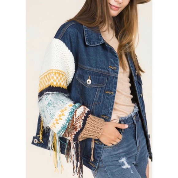 jean jacket with fringe on sleeves